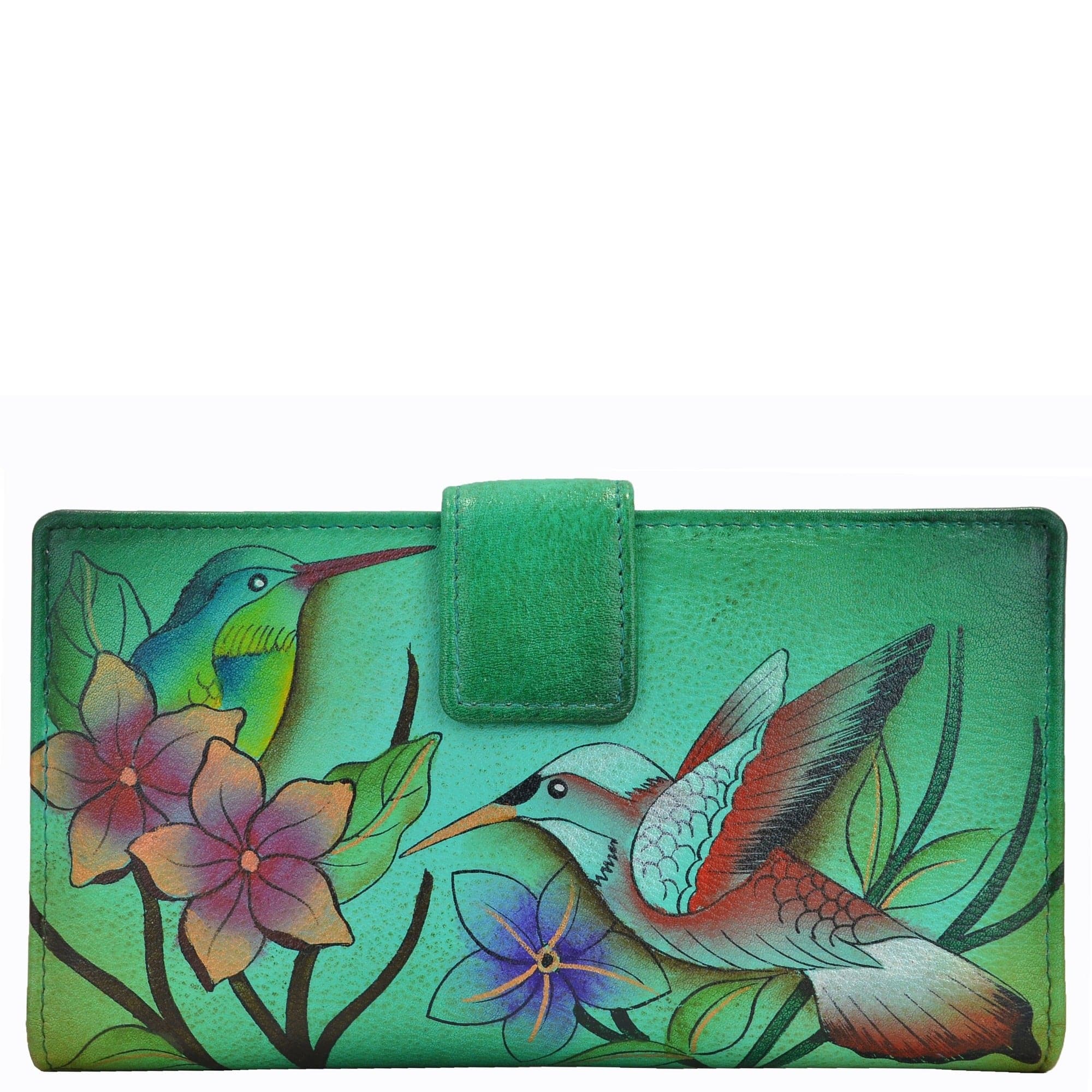 Anna by Anuschka Women's Hand-Painted Genuine Leather Two Fold Wallet -  Snap button, 10 credit card holders, 4 multipurpose pockets, 2 ID windows 