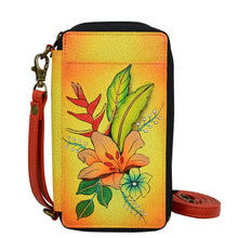 Load image into Gallery viewer, Anna by Anuschka style 1844, handpainted Smartphone Case &amp; Wallet. Tropical Bouquet Yellow painting in yellow color. Featuring removable strap and fits phone.
