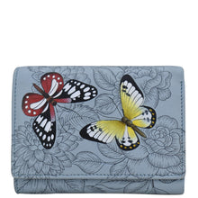 Load image into Gallery viewer, Butterfly Garden Blue Ladies Three Fold Wallet - 1850
