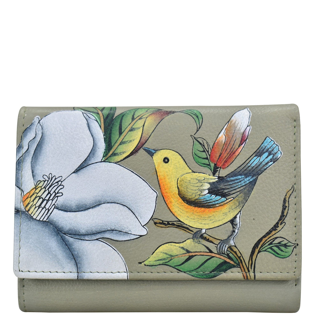 Vintage Bird Taupe Ladies Three Fold Wallet - 1850