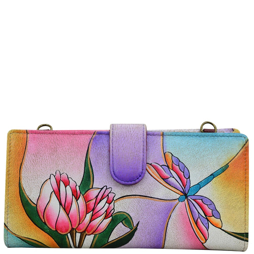 Dragonfly Glass Painting Bi-Fold Wallet With Strap - 1856