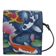 Load image into Gallery viewer, Anna by Anuschka style 1887, handpainted Flap Organizer. Koi Fish Blue painting in Blue color. Featuring six credit card holders and removable strap.

