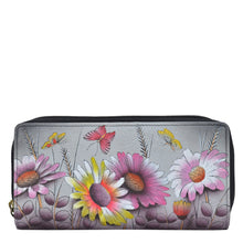 Load image into Gallery viewer, Anna by Anuschka style 1902, handpainted Organizer Clutch. Wild Meadow painting in grey color. Featuring built-in organizer, six card holders, three slip in pockets and two ID windows.
