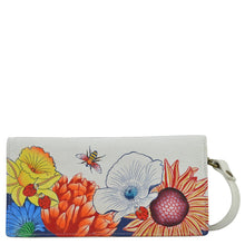 Load image into Gallery viewer, Anna by Anuschka style 1904, handpainted Wallet On A String. Floral Melody painting in white color. Featuring card holders and removable adjustable strap.
