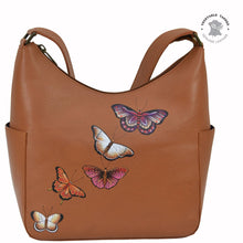 Load image into Gallery viewer, Butterflies Honey Tan Classic Hobo With Side Pockets - 382
