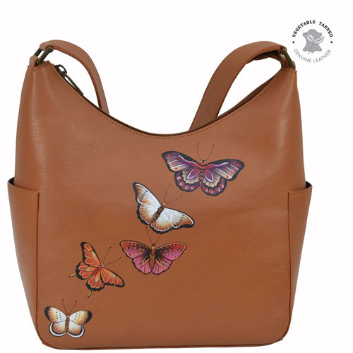 Butterflies Honey Tan Classic Hobo With Side Pockets - 382
