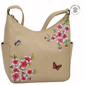  Flower Garden Almond Classic Hobo With Side Pockets - 382