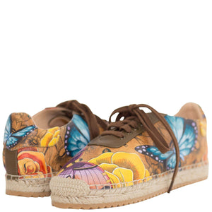 Anuschka Style 4207, Printed DIYA PRINTED LEATHER LACE UP ESPADRILLE. Floral Paradise print