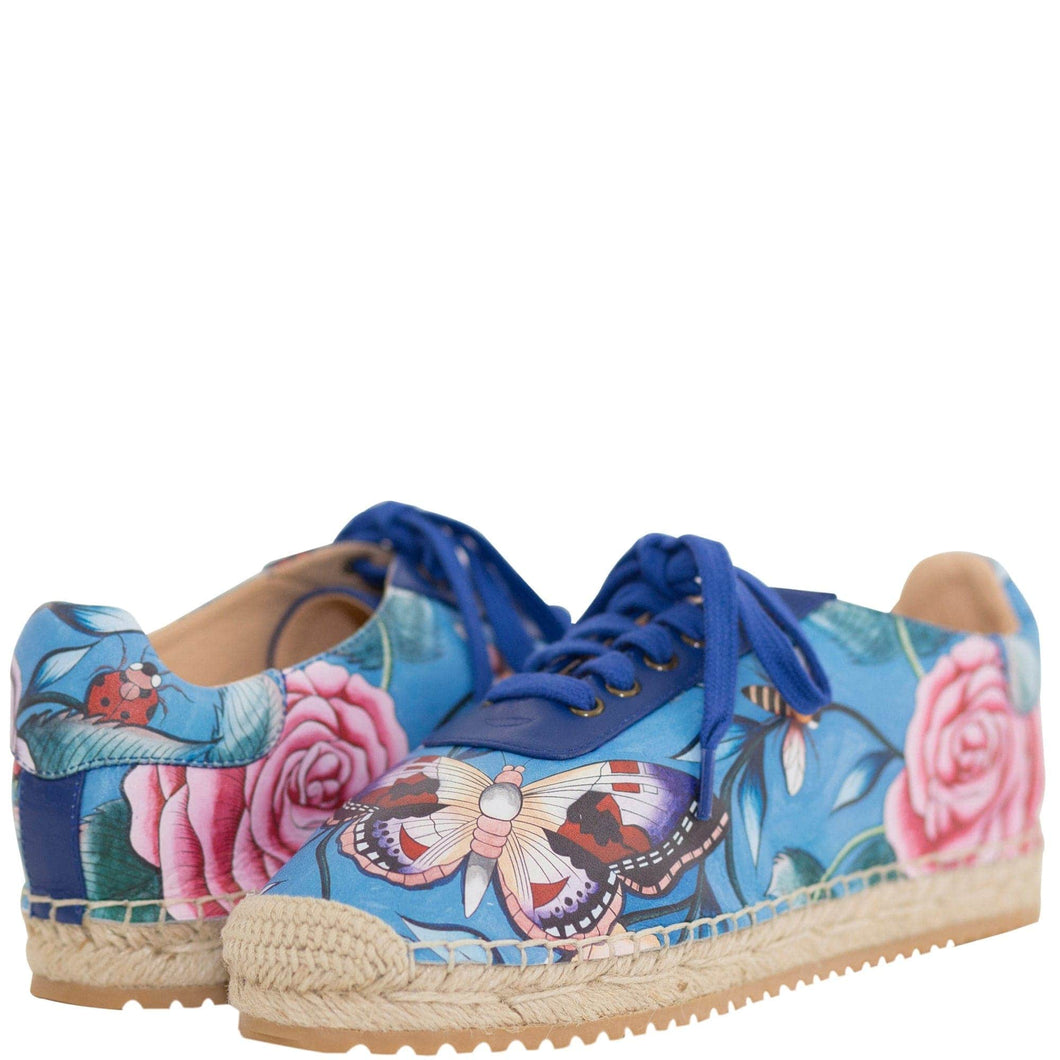 Anuschka Style 4207, Printed DIYA PRINTED LEATHER LACE UP ESPADRILLE. Roses D'Amour print