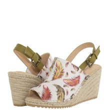 Load image into Gallery viewer, Anuschka Style 4212, Printed MAYA PRINTED LEATHER ESPADRILLE WEDGE. Floating Feathers print
