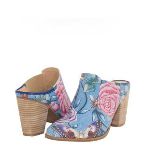 Anuschka Style 4213, Printed MIRA PRINTED LEATHER WESTERN MULE. Roses D'Amour print