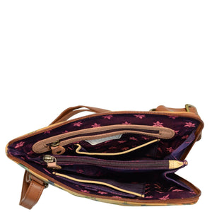 Hand Painted Leather Crossbody With Extended Side Zipper, Handbags