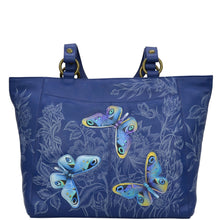 Load image into Gallery viewer, Anuschka style 664, handpainted Classic Work Tote. Garden of Delight Painting in Blue Color.Fits Laptop, Tablet and E-Reader.
