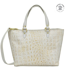 Load image into Gallery viewer, Croc Embossed Cream Gold Medium Tote - 693
