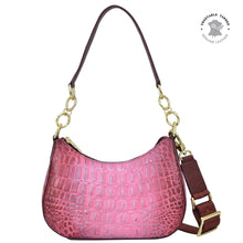 Load image into Gallery viewer, Croc Embossed Berry Small Convertible Hobo - 701
