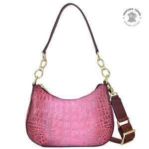 Croc Embossed Berry Small Convertible Hobo - 701