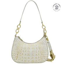 Load image into Gallery viewer, Croc Embossed Cream Gold Small Convertible Hobo - 701
