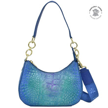 Load image into Gallery viewer, Croc Embossed Peacock Small Convertible Hobo - 701
