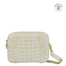 Load image into Gallery viewer, Croc Embossed Cream Gold Twin Top Messenger - 704
