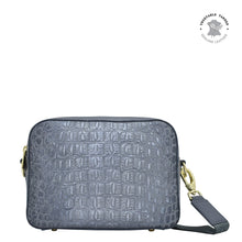 Load image into Gallery viewer, Croc Embossed Silver Grey Twin Top Messenger - 704
