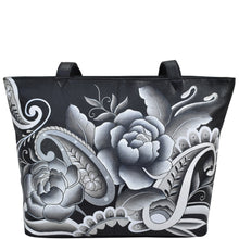 Load image into Gallery viewer, Peonies And Paisleys Black Large Tote - 8045
