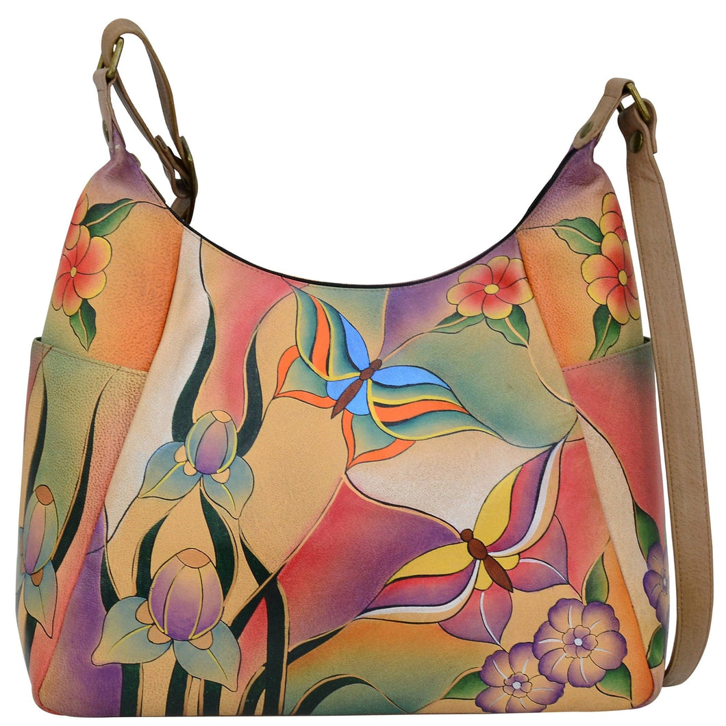 Butterfly Glass Painting Large Multi Pocket Hobo - 8060