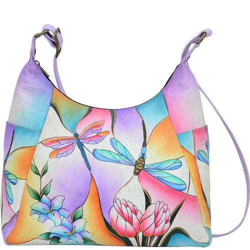Dragonfly Glass Painting Large Multi Pocket Hobo - 8060