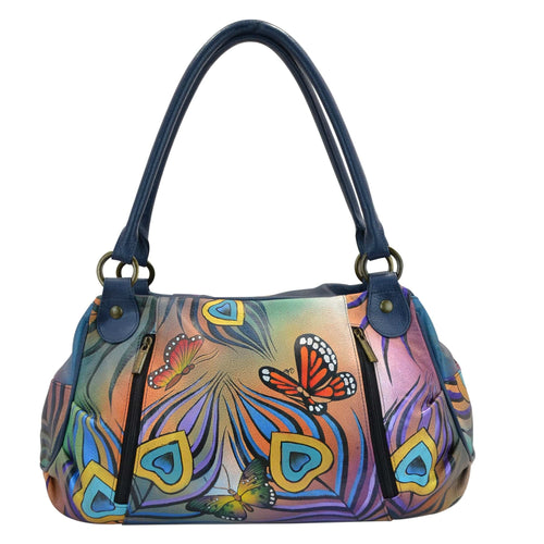 Flying Peacock Ruched Satchel - 8064