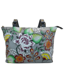 Load image into Gallery viewer, Anna by Anuschka style 8229, handpainted Large Tote. Garden Of Eden painting in grey color. Featuring inside one zippered compartment, one zippered wall pocket, one open pockets, two multipurpose pockets, Fits tablet, Fits Laptop.
