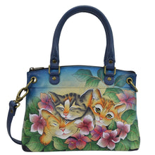 Load image into Gallery viewer,  Three Kittens Blue Small Satchel - 8252
