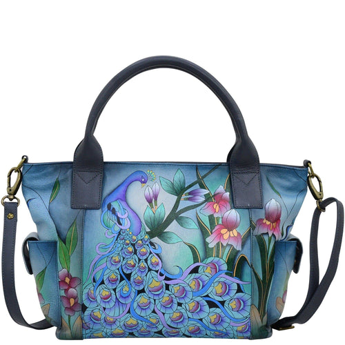 Midnight Peacock Grey Large Tote With Side Pocket - 8271