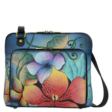 Load image into Gallery viewer, Anna by Anuschka style 8278, handpainted Zip Around Organizer. Midnight Floral painting in black color. Featuring front Organizer compartment with Twelve credit card pocked, two ID window and one zippered pocket.
