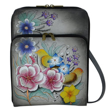 Load image into Gallery viewer, Anna by Anuschka style 8299, handpainted All Round Zippered Organizer. Vintage Garden Grey painting in grey color. Featuring front compartment with gusset has eleven credit card holders and two ID window, Built-in organizer, Fits tablet, Fits E-Reader.
