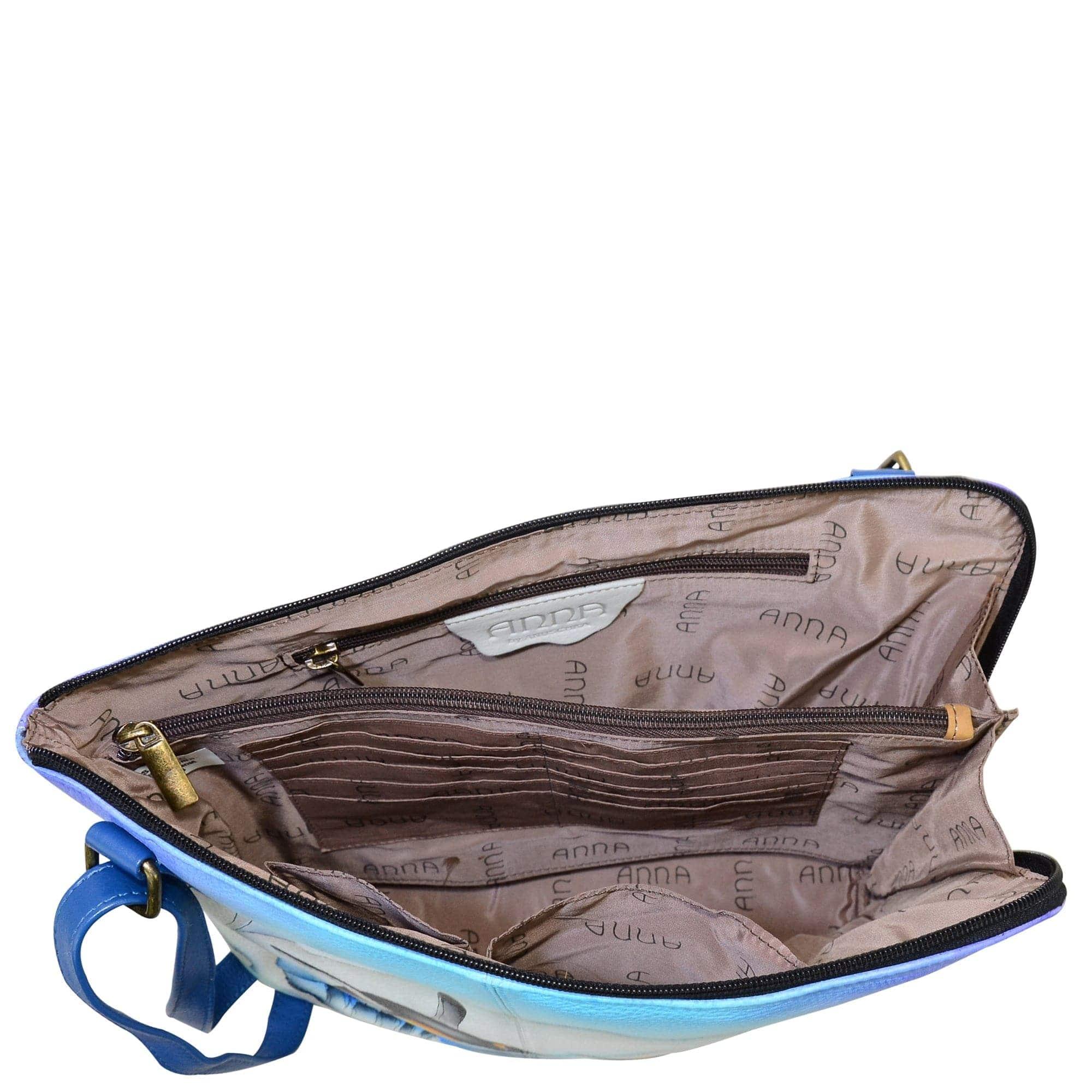 Leather Hand painted TwoSided Zip Travel Organizer 8338 Anuschka