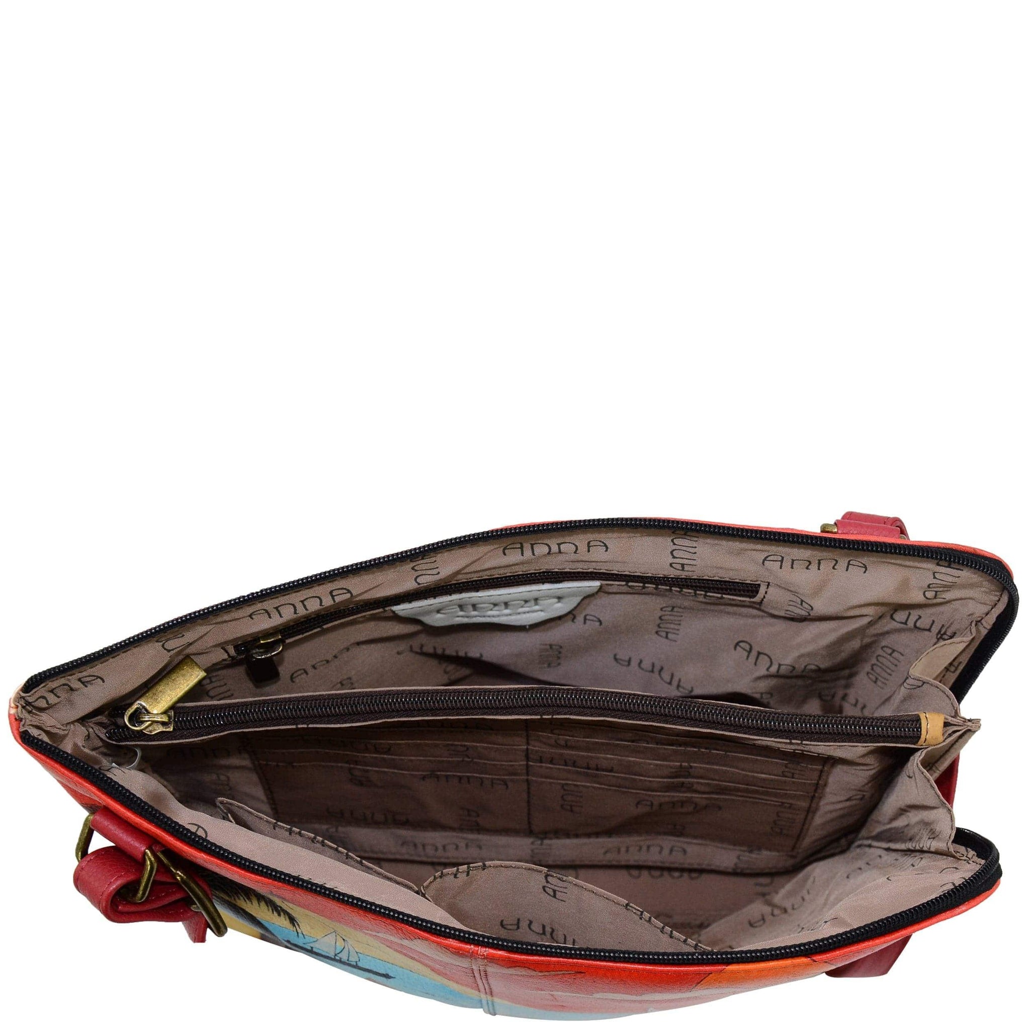 Leather Hand painted TwoSided Zip Travel Organizer 8338 Anuschka