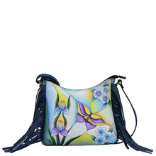 Load image into Gallery viewer, Butterfly Glass Painting Blue Fringed Crossbody - 8377
