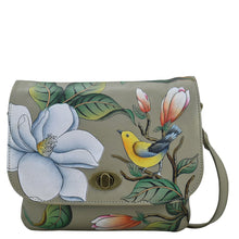 Load image into Gallery viewer, Vintage Bird Taupe Triple Compartment Flap Crossbody - 8428
