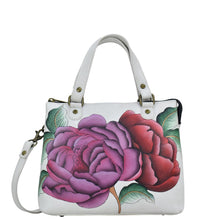 Load image into Gallery viewer, Moonlit Peonies Ivory Satchel With Crossbody Strap - 8461
