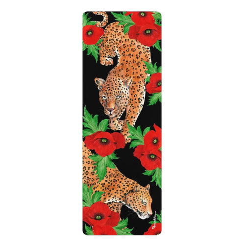 Anuschka Rubber Yoga Mat, Enigmatic Leopard printing in Black color. Featuring anti-slip rubber bottom for extra stability, this yoga mat helps you better balance during any pose and absorbs impact, delivering a higher comfort factor for all your exercise.