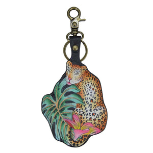 Anuschka style K0032, Handpainted Leather Bag Charm. Jungle Queen painting in black color.