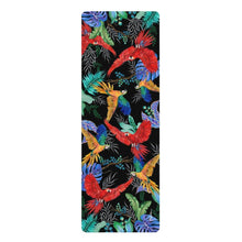 Load image into Gallery viewer, Anuschka Rubber Yoga Mat, Rainforest Beauties printing in Black color. Featuring anti-slip rubber bottom for extra stability, this yoga mat helps you better balance during any pose and absorbs impact, delivering a higher comfort factor for all your exercise.
