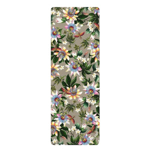 Anuschka Rubber Yoga Mat, Floral Passion printing in Grey color. Featuring anti-slip rubber bottom for extra stability, this yoga mat helps you better balance during any pose and absorbs impact, delivering a higher comfort factor for all your exercise.