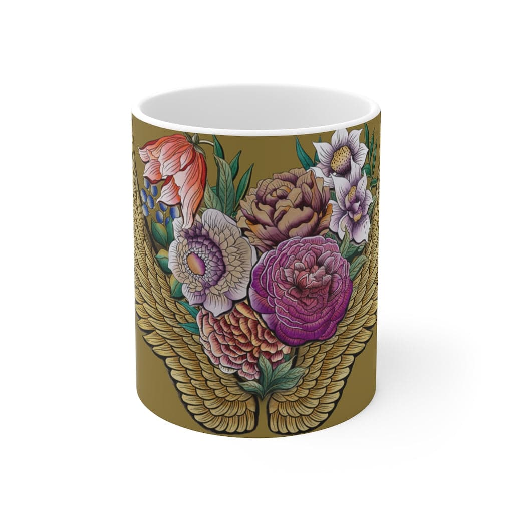 Anuschka Coffee Mug, Angel Wings printing in Gold color. Featuring can be safely placed in a microwave for food or liquid heating and suitable for dishwasher