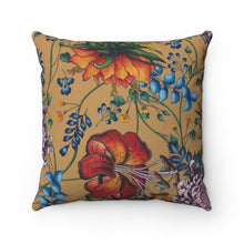 Load image into Gallery viewer, Anuschka Polyester Square Pillow, Caribbean Garden printing in Tan color. Featuring Suitable for machine wash.
