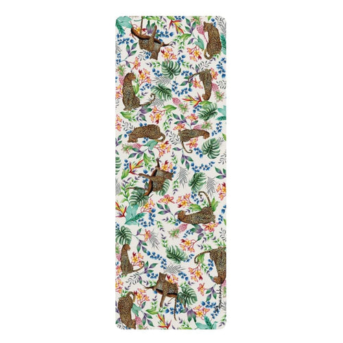 Anuschka Rubber Yoga Mat, Jungle Queen Ivory printing in White color. Featuring anti-slip rubber bottom for extra stability, this yoga mat helps you better balance during any pose and absorbs impact, delivering a higher comfort factor for all your exercise.